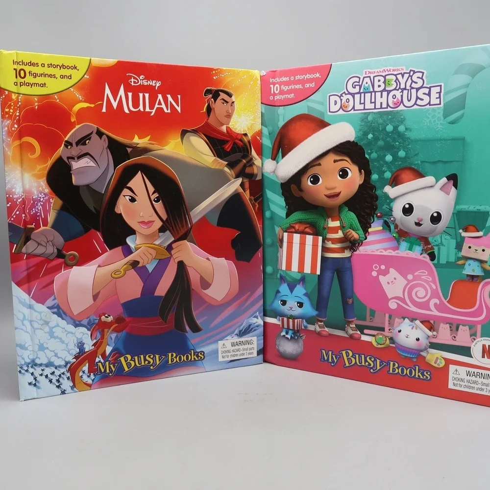 Gabby's Dollhouse Christmas & Mulan My Busy Books Lot Set‎ Figures Toy Mat Book